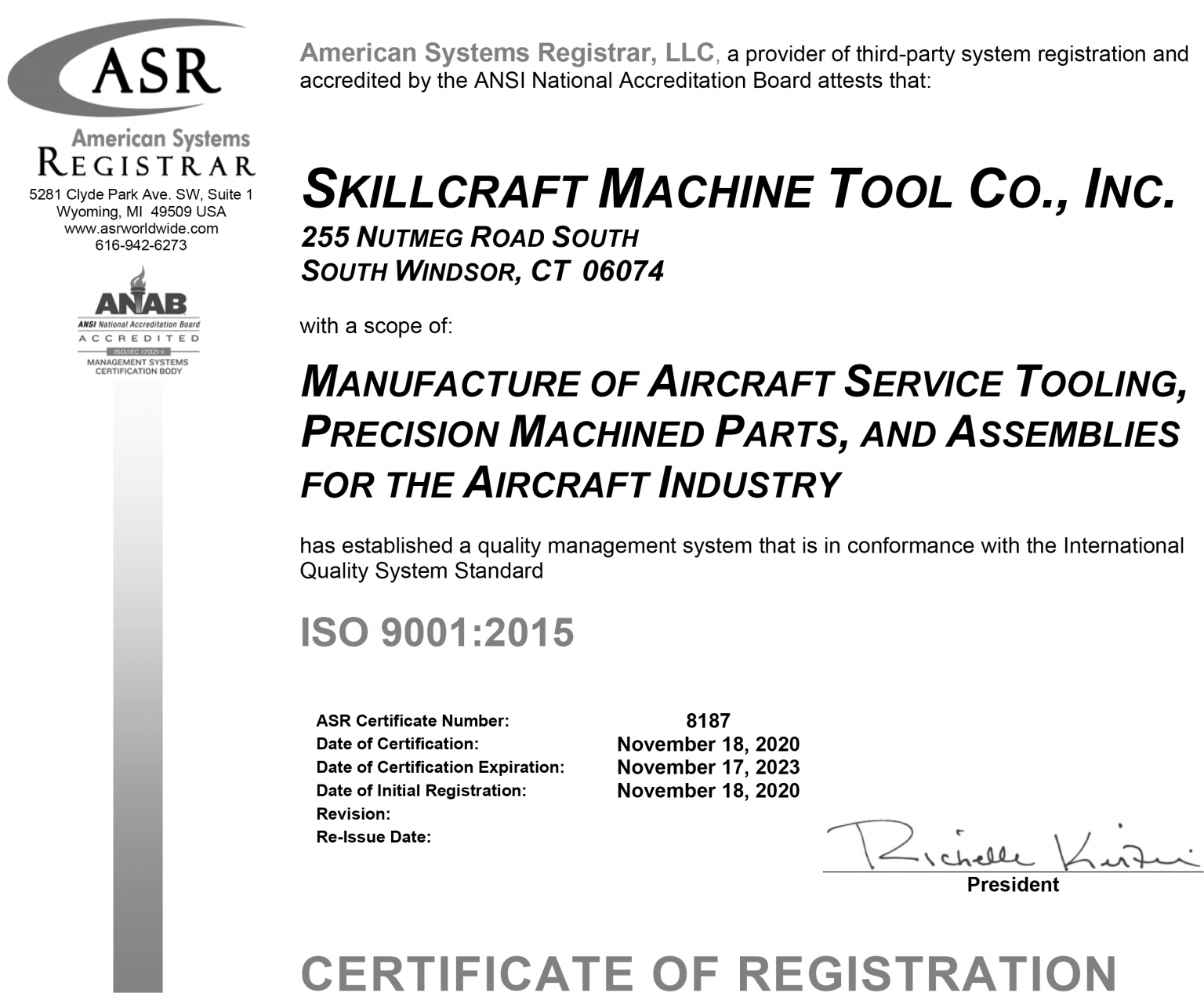 Certification Skillcraft Machine Tool Co Inc